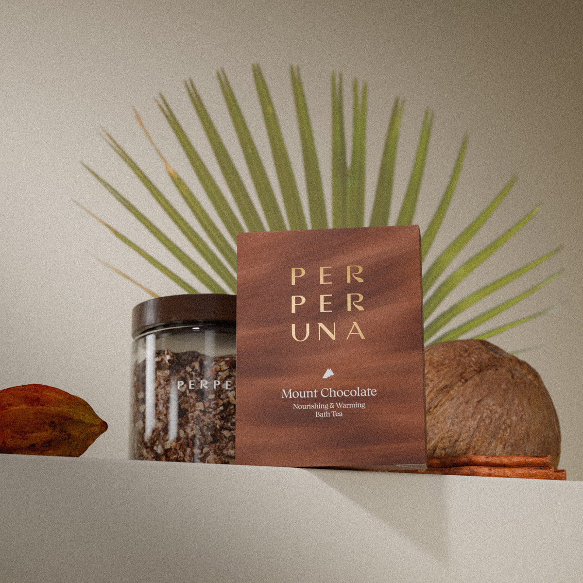 Mount Chocolate 50 g – čaj za kupku: pakiranje i staklenka